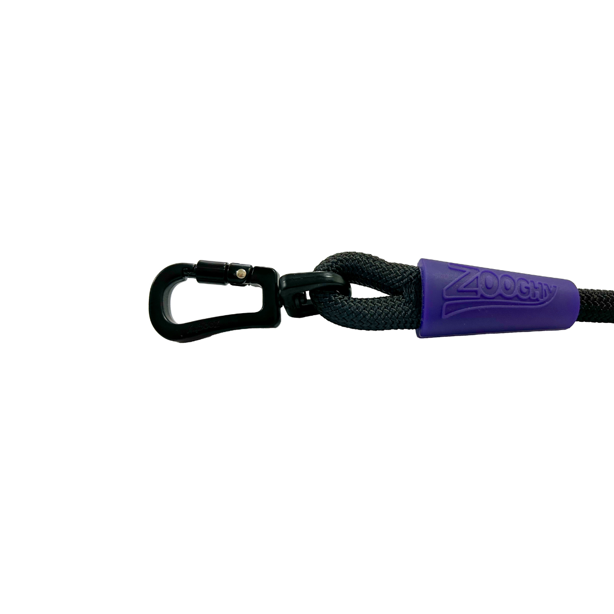 Guía de cuerda con mosquetón negro y morado