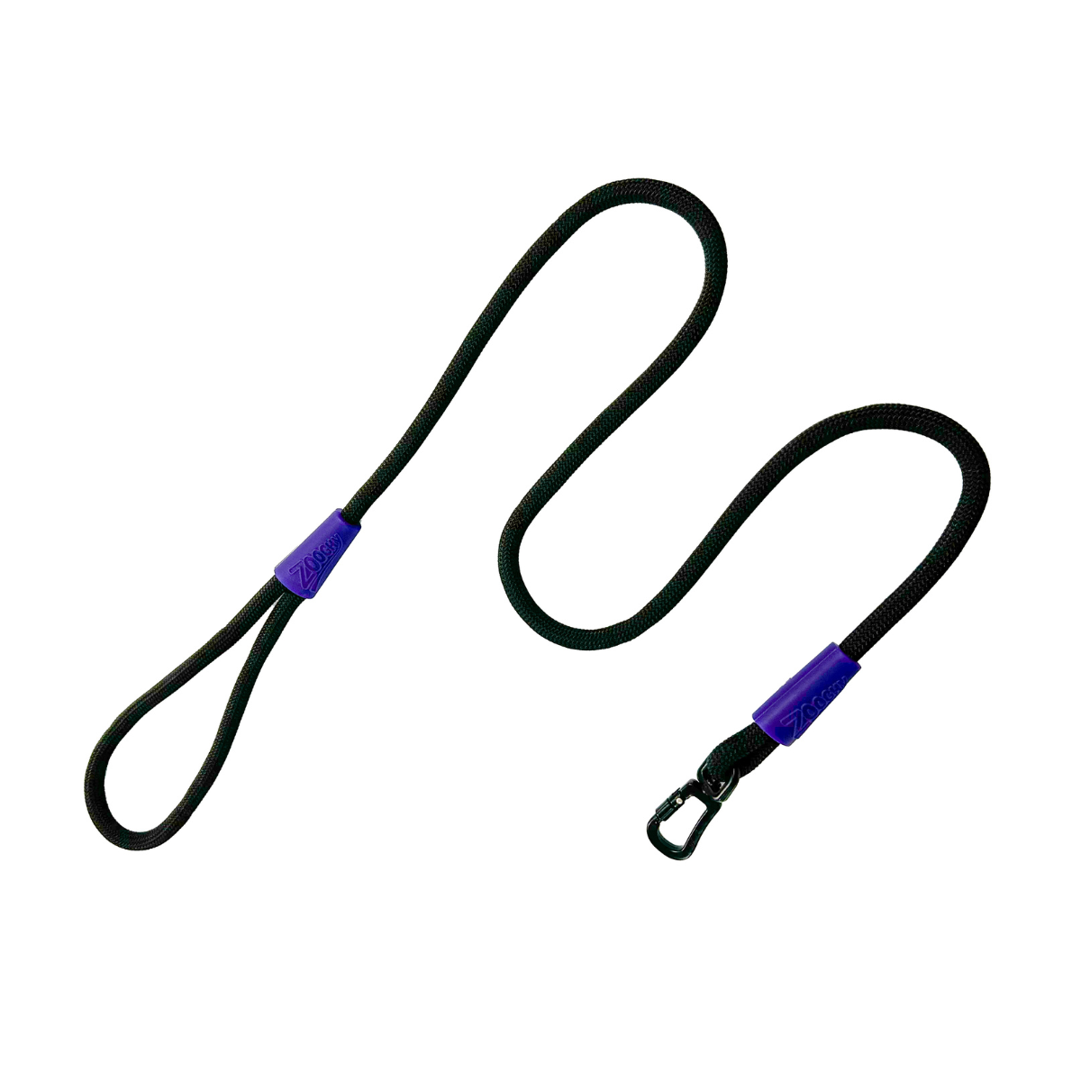 Guía de cuerda con mosquetón negro y morado