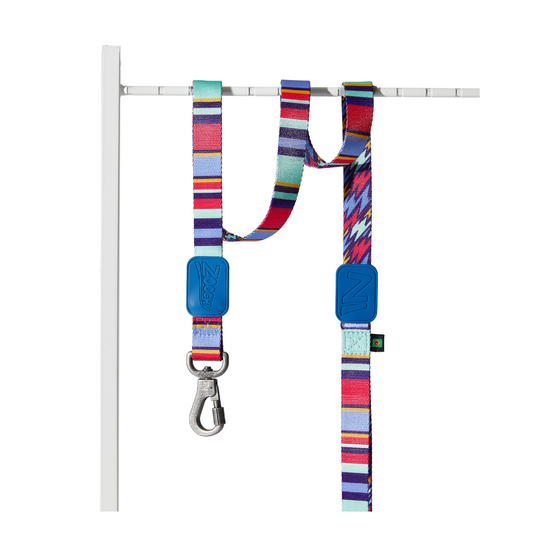 Dog Lead Lightning Bolts and Stripes - Blue Rubber