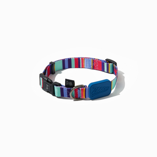 Dog Collar with Lightning Bolts and Stripes - Blue Rubber